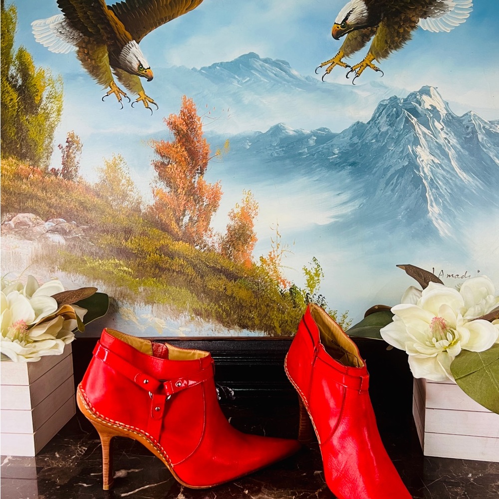 π Lucchese Charlie 1 Horse handcrafted Vintage Heels Western Boots 7 Red RAREπ - Picture 13 of 15